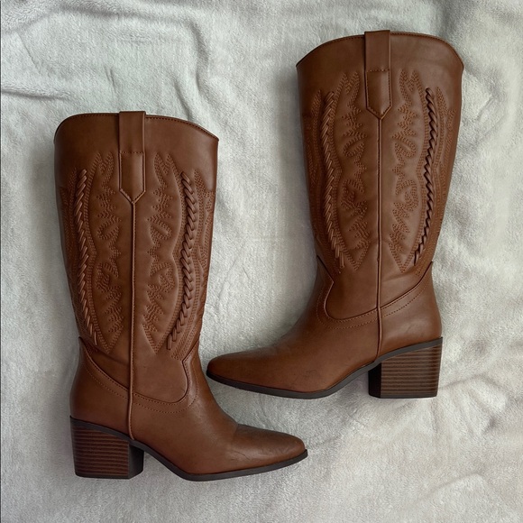 Ardene Brown Heeled Cowboy Boots - Picture 3 of 6